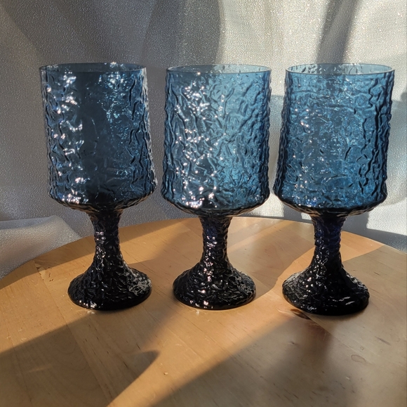 LENOX Impromptu Dark Blue Water Goblets Hand Blown Crystal Stemware Set of 3 USA - Picture 1 of 16